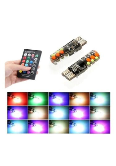 Kumandalı Çakarlı T10 Park Ampulü 2 Adet 18 Led Rgb Park