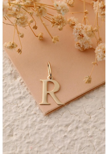 14 Ayar Altın R Harfi Plaka Kolye Ucu