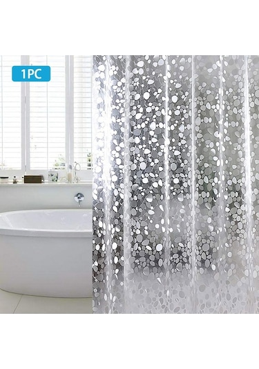 Pazly 1 Adet Pvc Su Geçirmez, Küf Önleyici, Antibakteriyel 3d Beyaz Yarı Şeffaf Çakıl Duş Perdesi Askılı Beyaz