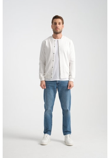 Shooter Sportswear Erkek Sweatshirt Düğmeli Ekru Standart Kalıp Ekru