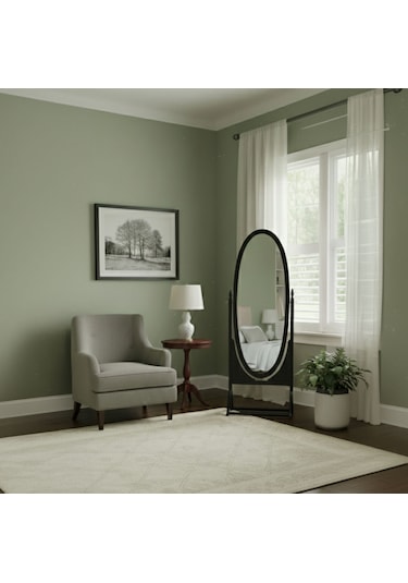 Rivoli Ayaklı Ahşap Oval Boy Aynası 58x165 Siyah