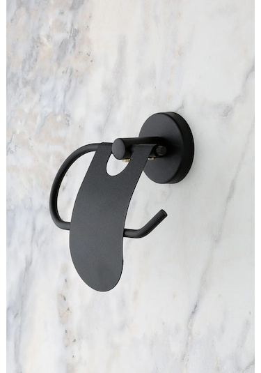 MultiStore 5'li Banyo Aksesuar Seti Halka Havluluk/Tuvalet Kağıtlığı/Askılık/Sabunluk/Diş Fırçalık Siyah