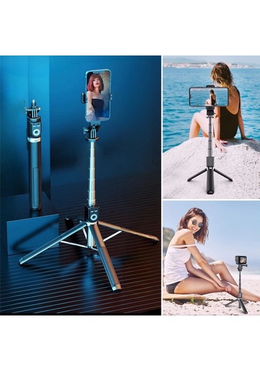 Fotoğraf Makinası Ve Telefon Takılabilen 2si 1 Arada 2.2m Uzayan Selfie Çubuğu Kumandalı Tripod Çok Renkli