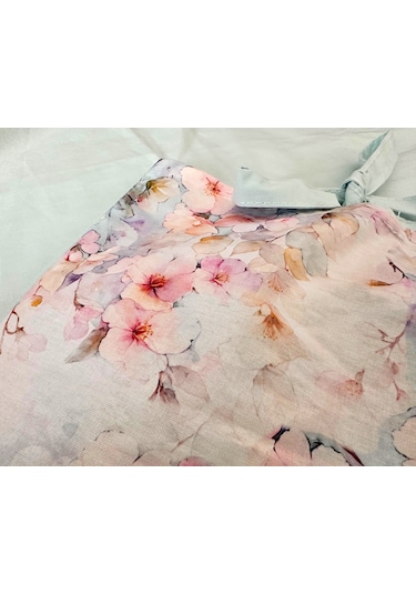 Bağcıklı %100 Pamuk Tek Kişilik Nevresim Takımı-kiraz Çiçeği