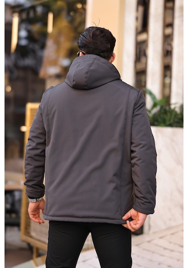 Gri Su Ve Rüzgar Geçirmez Içi Kürklü Softshell Mont Gri