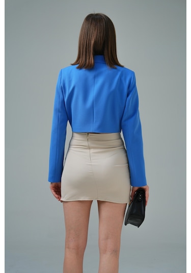 İndigo Kruvaze Crop Blazer Ceket İndigo