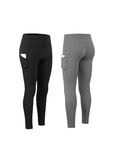 Jeemson Kadın Kışlık Polar Kaplamalı Yoga Taytı - 2'li Paket, Esnek Ve Konforlu, Xl Beden Siyah Ve Açık Gri
