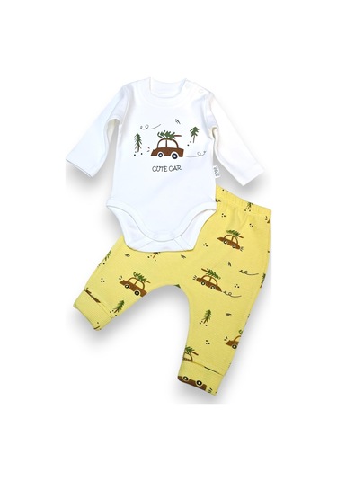 Araba Desenli Hırkalı Erkek Bebek Takım sarı