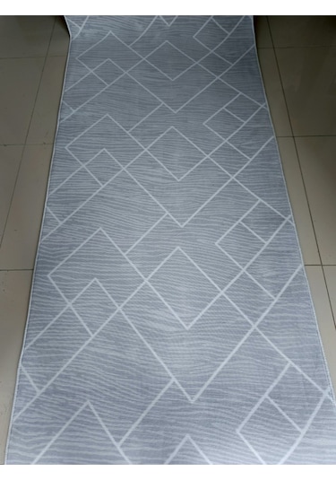 Gri Beyaz Geometrik Desen Yıkanabilir Kaymaz Dört Mevsimlik Salon Banyo Balkon Genç Odası Kesme Halı Gri & Beyaz
