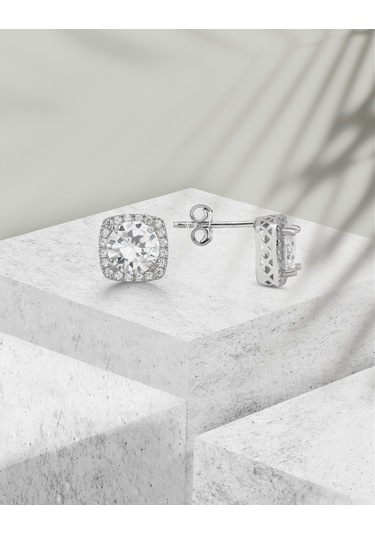 Kare Elmas Montürü Gümüş Küpe