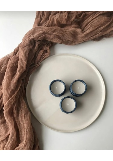Kapitone Desen 3'lü Tealight Mumluk Seti - Mum Hediyeli Koyu Mavi