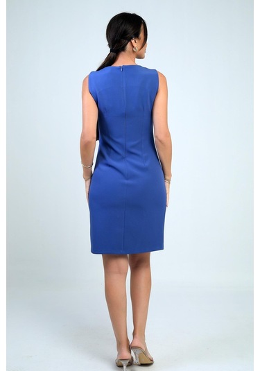 Kadın Kendinden Telalı Yan Düğmeli Kısa Elbise-41000 Indigo