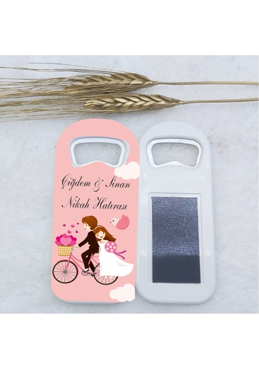 Nikah Şekeri Pembe Bisikletli Uzun Açacak Magnet 4,5x10,(30 Adet)