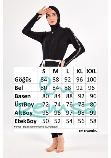 Uv Korumalı 3 Farklı Şekilde Giyilebilir Likralı Etekli Tesettür Mayo 1109 Siyah02 Siyah02