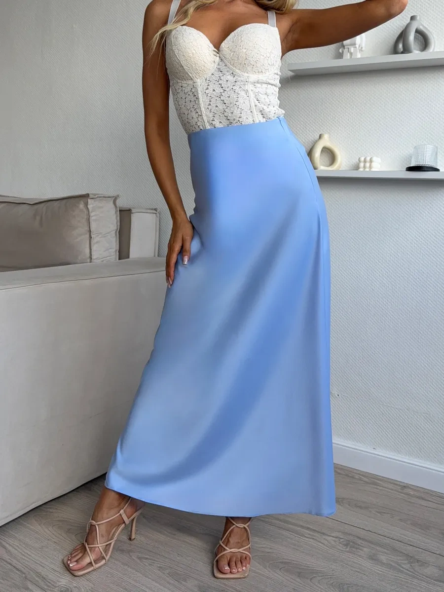 Knitbeat Kadınlar İçin Lastikli Saten Etek 448200513 Açık Mavi