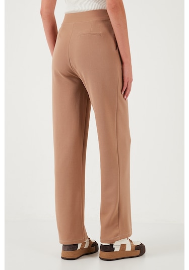 Lela Regular Fit Yüksek Bel Bol Paça Bayan Pantolon 5861279 Taba