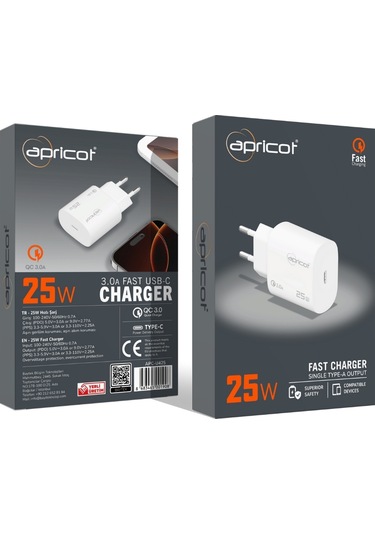 Apricot Apc-u425 25w Pd Beyaz Hızlı Ev Şarj Adaptörü