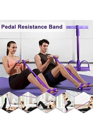 Dört Tüp Pedallı Sedye Çok Fonksiyonlu Ev Jimnastik Ekipmanları Mor