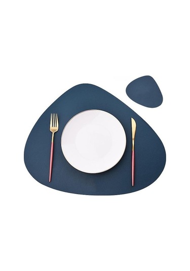 Novahub Mavi Pu Masa Placemats Su Geçirmez Kaymaz Yalıtım Deri Yer Paspasları Seti Coaster Fincan Mat Noel Dekor Mavi Mavi