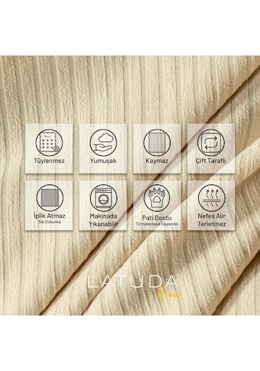 Mikrofiber Şönil Fitilli Minimalist Tekli Koltuk Örtüsü - 110x175 Cm,2 Adet Çift Taraflı, Kaymaz, Terletmez Camel Camel