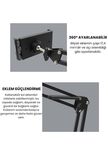 Masaüstü Ayaklı Ayarlanabilir Tablet Tutucu 360 Dönebilen, Çok Açılı Stand