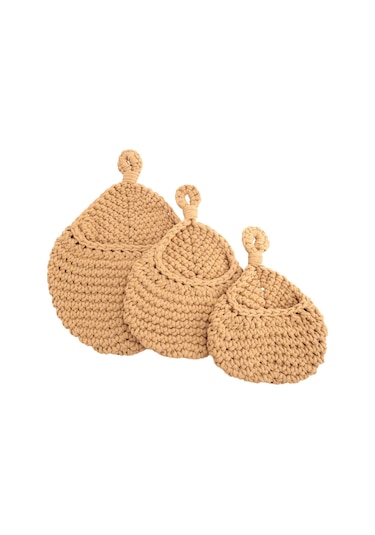 3'lü Set Asma Sepet, Meyve Ve Sebze Saklama İçin Kahverengi