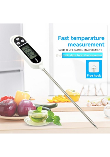 Shineyee Stainless Steel Probe Dijital Gıda Termometresi - Hızlı Ölçüm, -50 C/+300 C Aralığı, C/ F Dönüşümü, Hold Fonksiyonu Beyaz