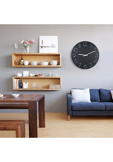 Moveevo Ahşap Duvar Saati Siyah, Delikli Rakamlı, Doğal Stil, Kesin Hareket, Oturma Odası Yatak Odası Ofis Dekorasyonu Pil Dahil Değil Siyah
