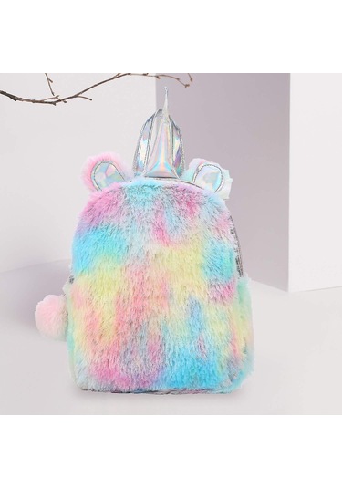 Unicorn Kız Okul Çantası Peluş Sırt Çantası Çocuk Fermuarlı Hafif Sırt Çantası Tek Beden Diğer