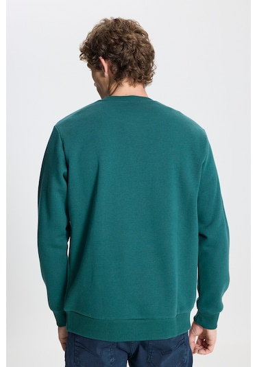 AC&Co / Altınyıldız Classics Erkek Koyu Yesıl Standart Fit Normal Kesim İçi Polarlı Bisiklet Yaka Sweatshirt Koyu Yeşil