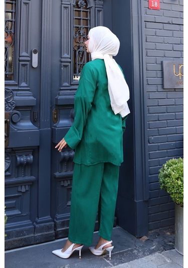 Misskayle Bağlama Detaylı Kimono Takım Yeşil Yeşil