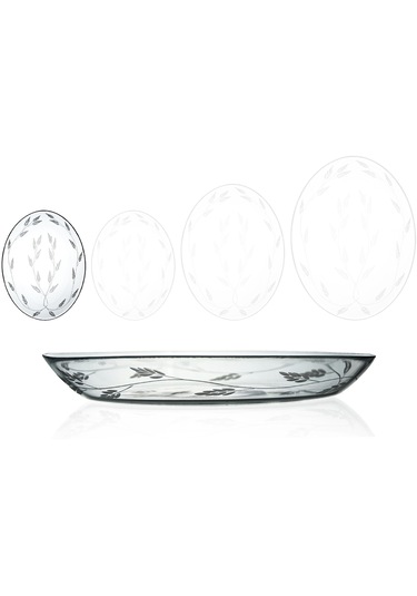 Decocia 2 Adet 25cm Oval Cam Salata Sunum Tabağı Sürgün Desenli