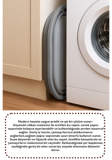 Porsima L-00959-2 Akordiyon Katlanır Sepet Katlanabilir Çamaşır Sepeti Orta Boy Katlanır Çamaşır Sepeti 18 Lt Gri