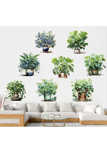 Saksılı Çiçek Tasarımlı 8li Sticker 5060 Çok Renkli