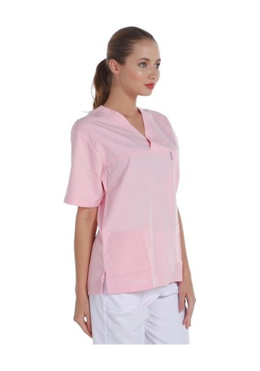 V Yaka Ceket Kısa Kol Pembe