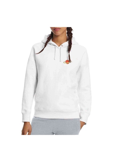 Jüpiter Göğüs Baskılı Beyaz Kadın Kapşonlu Sweatshirt