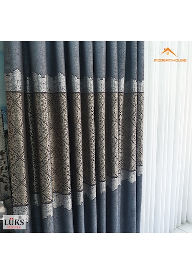 Lüks Kırçıllı Mavi Fon Pano Perde Sık Pile Tek Kanat-modern House Mavi