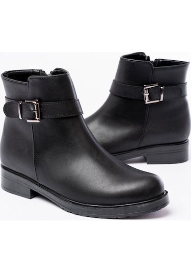 165-204/1 Siyah Toka Aksesuarlı Fermuarlı Günlük Kadın Bot Beyaz