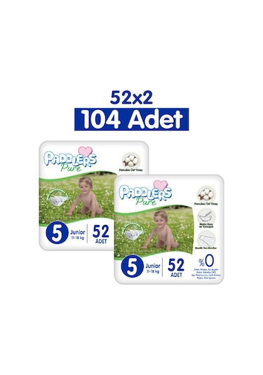 Paddlers Pure Bebek Bezi 5 Numara Junior 104 Adet 2'li Jumbo Set