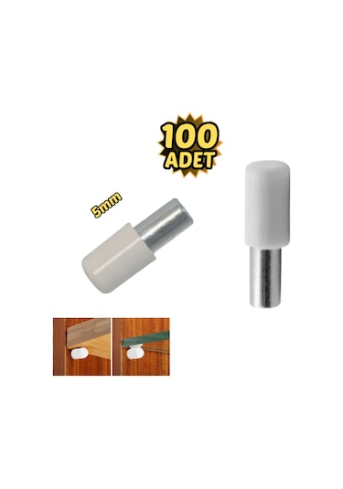 Plastik Başlı Metal Raf Pimi 5 Mm Paslanmaz 100 Lü Beyaz
