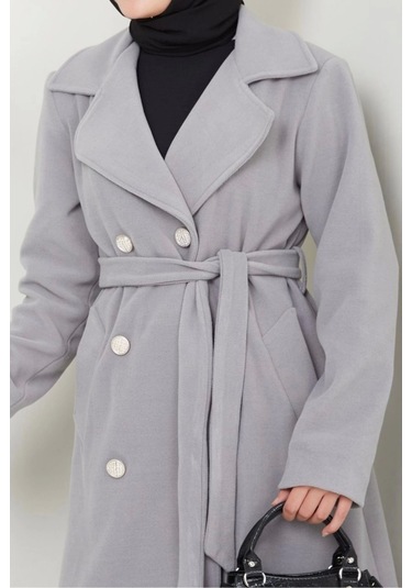 Kadın Polar Kaşe Uzun Kaban / M0107 - Gri Gri