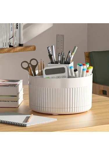 Chuangyinshop Beyaz 360 Derece Dönen Masaüstü Organizer - Kalem Fırça Ve Aksesuar Saklama Kutusu Beyaz
