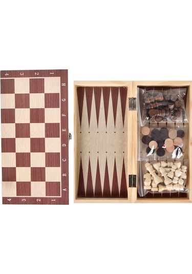 Vkemall 3'ü 1 Arada Ahşap Satranç Dama Tavla Seti Taşınabilir Ahşap Satranç Seti Yetişki