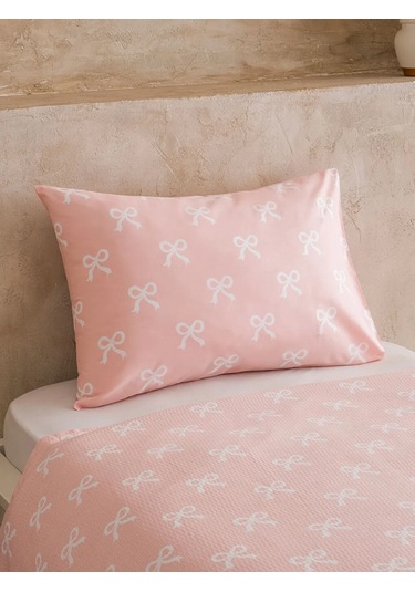 Pembe Fiyonk Desenli Tek Kişilik Pike Seti
