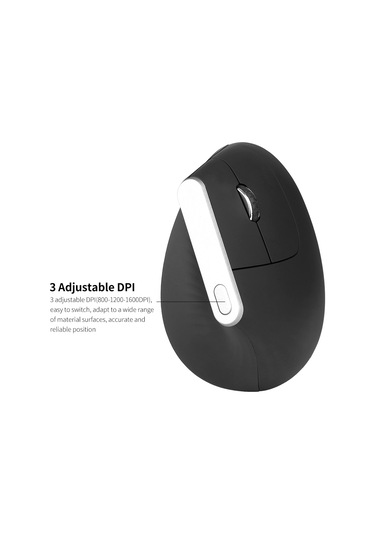 Yuntech01 57 Derece Dikey Ergonomik Mouse - 2.4g Kablosuz, 3 Seviye Dpı Ayarı 800-1200-1600 , Siyah, Usb Alıcı, Pil Dahil Değil