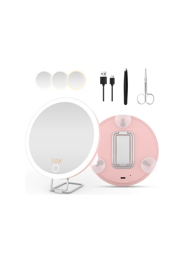Userfriendly11 6 İnç Led Büyüteçli Makyaj Aynası 30x Zoom Ayarlanabilir Parlaklık Şarj Edilebilir Siyah Siyah