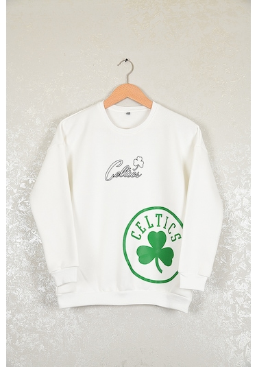 Çocuk Boston Celtic Oversize Baskılı Pamuklu Uzun Kollu Bisiklet