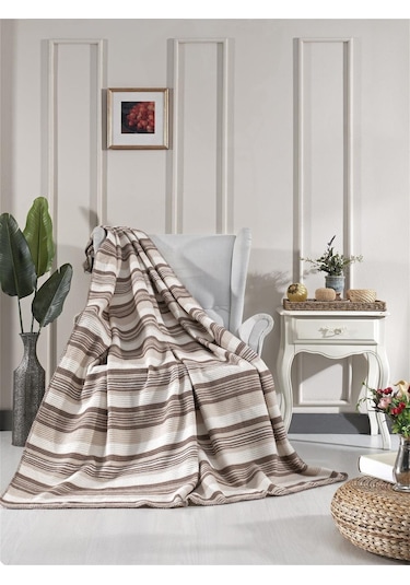 Aksu Waffle Çift Kişilik Pamuklu Battaniye 180x220 Bej Bej
