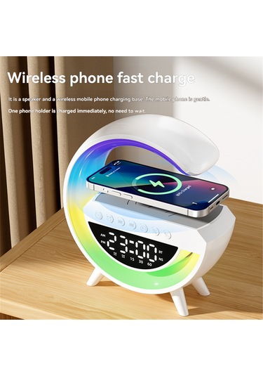 Youtek G3401 Mini Multifonksiyonel Bluetooth Hoparlör: Kablosuz Şarj, Alarm Saat Ve Rgb Ambiyans Işıklı Ev Ve Seyahat Hoparlörü