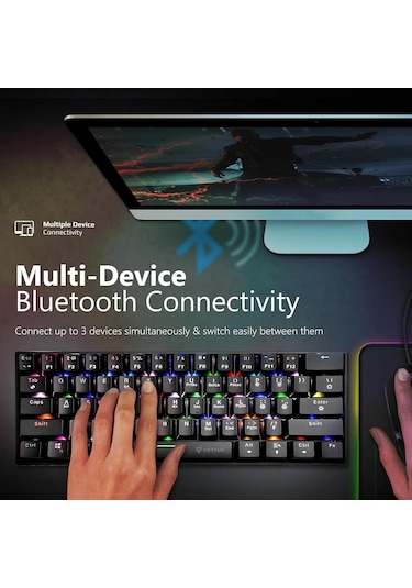 Vertux Oyun Klavyesi, Mekanik Tkl%80, Kablosuz Bluetooth Ve Usb-c